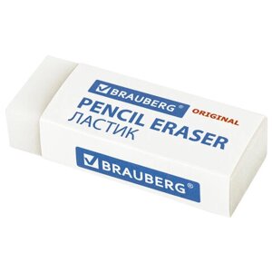 Ластик BRAUBERG Original, 45х17х10 мм, белый, прямоугольный, экологичный ПВХ, картонный держатель, 228076