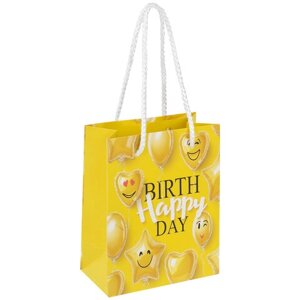 Пакет подарочный (1 штука) 11x6x15 см, ЗОЛОТАЯ СКАЗКА Happy Birthday, глиттер, желтый, 608237