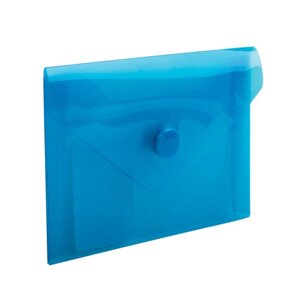 Папка-конверт с кнопкой МАЛОГО ФОРМАТА (74х105 мм), А7 (для дисконтных, банковских карт, визиток) прозр, синяя, 0,18