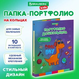 Папка-портфолио дошкольника ДИНОЗАВР, 4 кольца, 20 файлов, 10 вкладышей, 7БЦ матовая, BRAUBERG KIDS, 115238