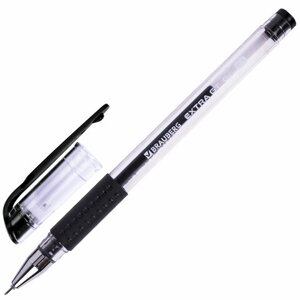 Ручка гелевая с грипом brauberg EXTRA GT needle, черная, игольчатый узел 0,5 мм, линия 0,35 мм, 143918