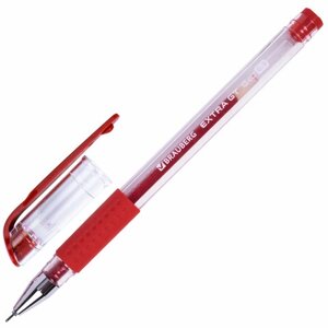 Ручка гелевая с грипом brauberg EXTRA GT needle, красная, игольчатый узел 0,5 мм, линия 0,35 мм, 143921