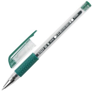 Ручка гелевая с грипом STAFF EVERYDAY GP-194, ЗЕЛЕНАЯ, корпус прозрачный, узел 0,5 мм, линия письма 0,35 мм, 141825