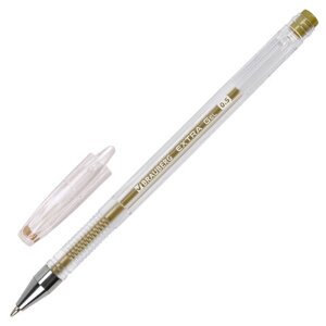 Ручка гелевая золотистая brauberg EXTRA GOLD, корпус прозрачный, 0,5 мм, линия 0,35 мм, 143914