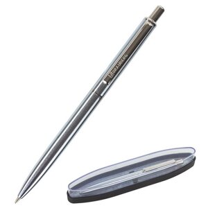 Ручка подарочная шариковая BRAUBERG Larghetto, СИНЯЯ, корпус серебристый с хромированными деталями, линия письма 0,5