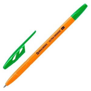 Ручка шариковая brauberg ULTRA orange, зеленая, узел 0,7 мм, чернила германия, наконечник швейцария, 143565