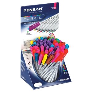 Ручка шариковая масляная PENSAN Triball Colored, яркие цвета АССОРТИ, ДИСПЛЕЙ, 1003/S60R-8