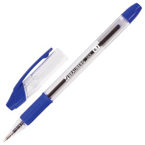 Ручка шариковая с грипом BRAUBERG JAX, СИНЯЯ, корпус прозрачный, узел 0,7 мм, линия письма 0,35 мм, 141149