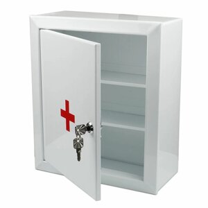 Шкафчик-аптечка металлический Призма, навесной, 2 полки, ключевой замок, 330x280x140 мм
