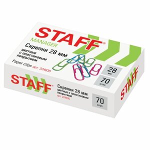 Скрепки STAFF Manager, 28 мм, цветные, 70 шт., в картонной коробке, 224630