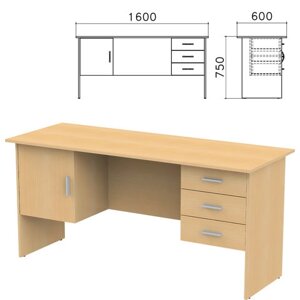 Стол письменный Канц, 1600х600х750 мм, 2 тумбы, комбинированный, цвет бук невский, СК29.10