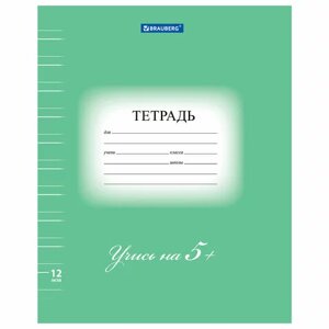 Тетрадь 12 л. BRAUBERG ЭКО 5-КА, узкая линия, обложка плотная мелованная бумага, ЗЕЛЕНАЯ, 104765