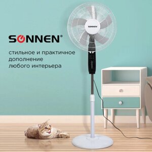 Вентилятор напольный, 3 режима, пульт ДУ, SONNEN TF-45W-40-520, d=40 см, 45 Вт, белый, 454788