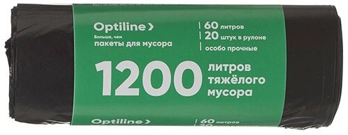 Мешок д/мусора 60л "Optiline" с ушками, особо прочный, 58*72см, ПВД, 15мкм, рулон (20шт) /20рул в кор от компании "ПолиПак" ПАКЕТЫ - фото 1