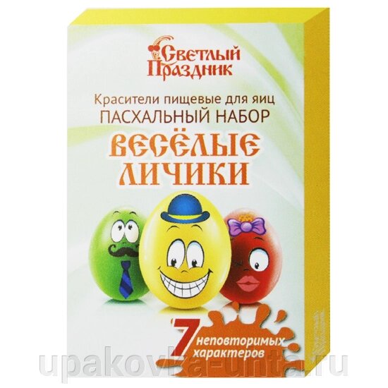 Набор пасхальный "Веселые личики" (4 красителя+наклейки) /14шт в кор от компании "ПолиПак" ПАКЕТЫ - фото 1