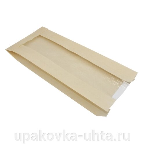 Пакет бумажн. Крафт 110* 40*260мм, 40гр, с окном (плоское дно) /1000шт/100шт в уп от компании "ПолиПак" ПАКЕТЫ - фото 1