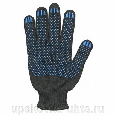 Перчатки х/б с ПВХ Черные, 5-6 нитей, 10кл /10пар в уп от компании "ПолиПак" ПАКЕТЫ - фото 1