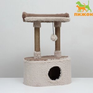 Домик для кошек с когтеточкой, с овальной полкой, 54 х 34 х 80 см, коричневая