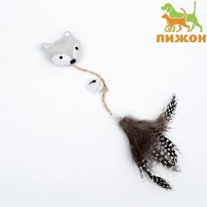Игрушка для кошек с кошачьей мятой и перьями "Бурундук", 10 см, с бубенчиком