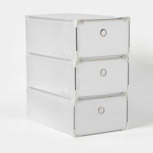 Коробка для хранения обуви выдвижная Доляна Large size, 2133,512 см, 3 шт, цвет белый