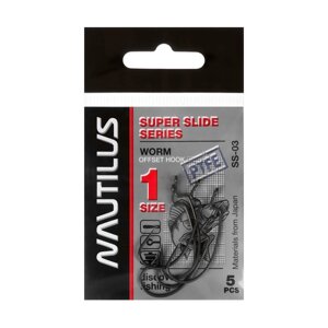 Крючок офсетный Nautilus Offset Super Slide Series Worm SS-03PTFE,1, 5 шт.
