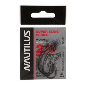Крючок офсетный Nautilus Offset Super Slide Series Worm SS-03PTFE,2/0, 4 шт.