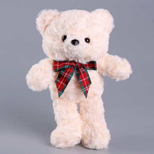 Мягкая игрушка «Медвежонок» с клетчатым бантиком, 30 см, цвет белый