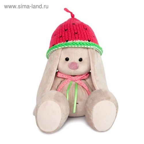 Мягкая игрушка «Зайка Ми» в вязаной шапке «Арбузик», 18 см