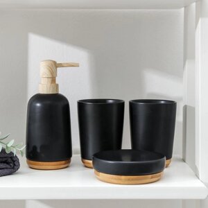 Набор аксессуаров для ванной комнаты «Эко», 4 предмета (мыльница, дозатор для мыла, 2 стакана), цвет чёрный