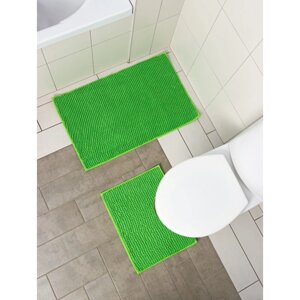 Набор ковриков для ванной и туалета Доляна «Букли», 2 шт, 4050, 5080 см цвет зелёный