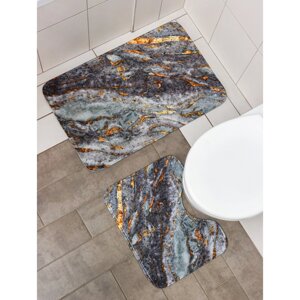 Набор ковриков для ванной и туалета Доляна «Мрамор», 2 шт, 7950, 5039 см, цвет серый