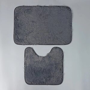 Набор ковриков для ванной и туалета Доляна «Пушистик», 2 шт, 3840, 4060 см, цвет серый