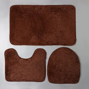 Набор ковриков для ванной и туалета Доляна «Пушистик», 3 шт, 3240, 4050, 5080 см, цвет коричневый