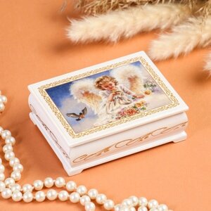Шкатулка «Ангелок с птичками», белая, 810,5 см, лаковая миниатюра