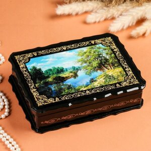 Шкатулка «Лесной берег», 17236 см, лаковая миниатюра