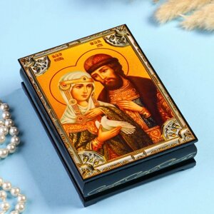 Шкатулка «Петр и Февронья» 1014 см, лаковая миниатюра