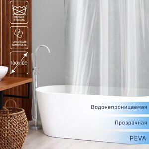 Штора для ванной Доляна «Лёд», 180180 см, PEVA, прозрачная