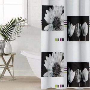 Штора для ванны Доляна «Белые цветы», 180180 см, EVA