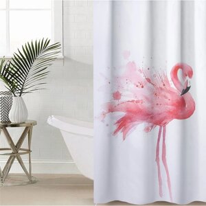 Штора для ванны Доляна «Душа фламинго», с люверсами, 180180 см, полиэстер