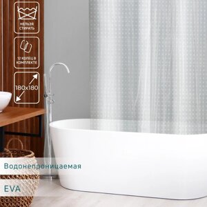 Штора для ванны Доляна «Горошек», 180180 см, EVA, цвет белый