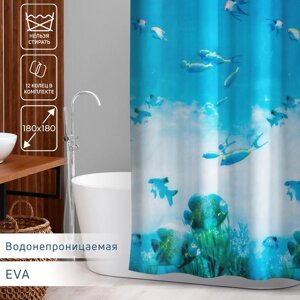 Штора для ванны Доляна «Рыбки», 180180 см, EVA