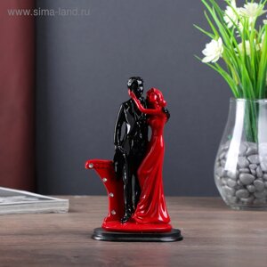 Сувенир полистоун "Пара влюблённых у колонны со стразами" красно-чёрный 17х9х5,5 см