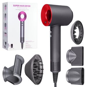 Набор фен SUPER HAIR DRYER серый с красным (6 в 1) 3M