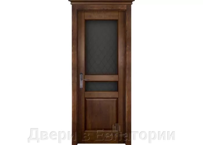Межкомнатная дверь ГАРМОНИЯ МАССИВ ОЛЬХИ ОКА античный орех СТЕКЛО гравировка графит классика 3ФЛН ДВР от компании Двери в Евпатории - фото 1