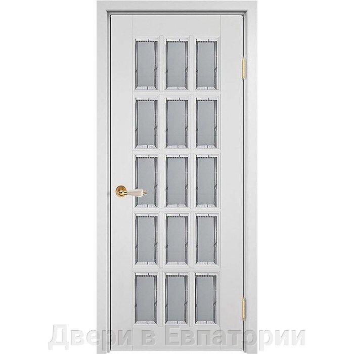 Межкомнатная дверь ОСТЕКЛЕННАЯ ЛОНДОН-2 ОКА МАССИВ ОЛЬХИ эмаль белая СТЕКЛО фацет сатин классика английская решетка ДВР от компании Двери в Евпатории - фото 1