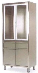 Vernipoll 13-FP271 вариант 3 (13-SO645) шкаф из нержавеюшей стали с 2 ящиками, 2 глухими дверьми и 2 стеклянными дверьми