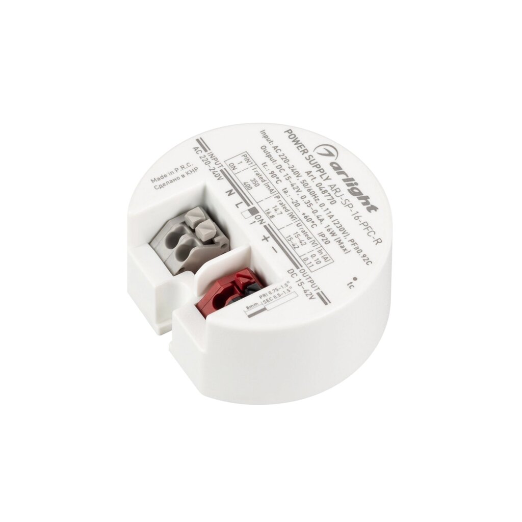 Блок Питания ARJ-SP-16-PFC-R (16W, 15-42V, 0.35-0.4A) (Arlight, IP20 Пластик, 5 лет) 048770 от компании ФЕРОСВЕТ ( FEROSVET) - фото 1