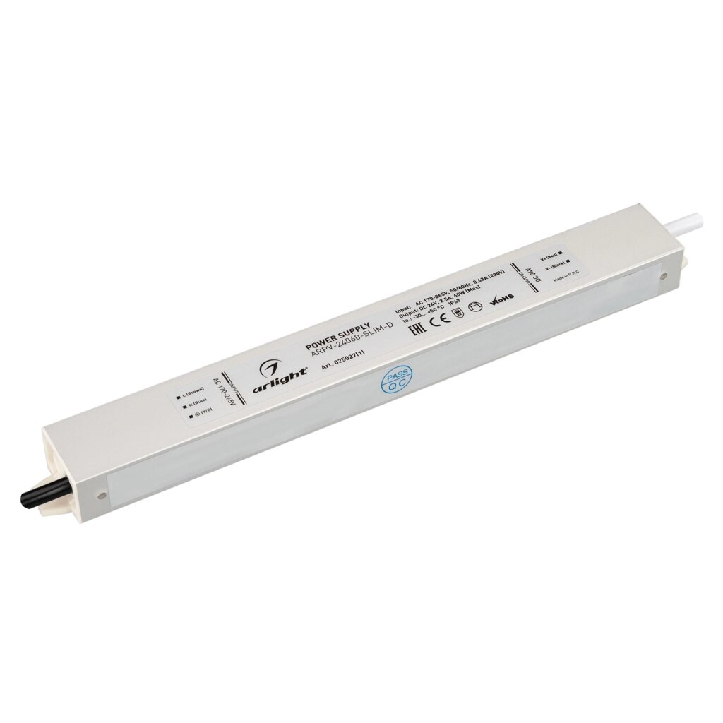 Блок питания ARPV-24060-SLIM-D (24V, 2.5A, 60W) (Arlight, IP67 Металл, 3 года) от компании ФЕРОСВЕТ ( FEROSVET) - фото 1