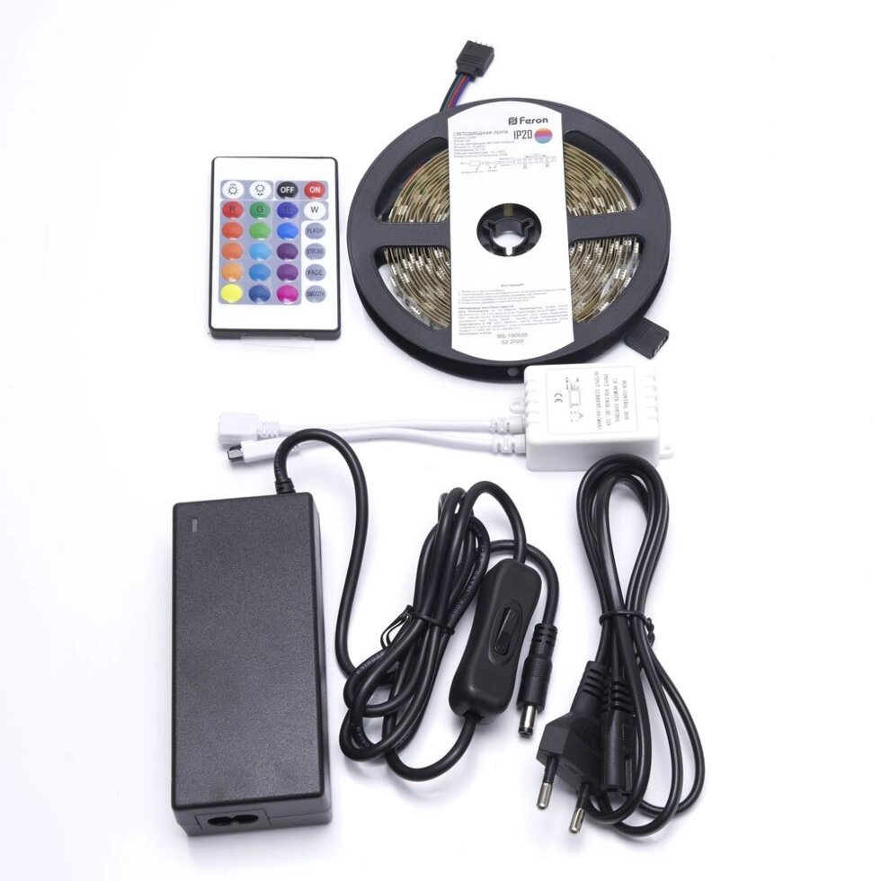 Лента светодиодная 12V в комплекте с драйвером FERON LS606, 60*SMD5050, 14,4W/m, IP20, (RGB), в комплекте коннектор от компании ФЕРОСВЕТ ( FEROSVET) - фото 1