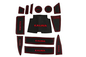 Антискользящие силиконовые коврики в ниши автомобиля Lada Kalina 2 красные